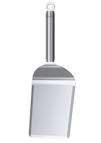 RÖSLE Plancha-Spachtel breit, Hochwertiger Grillspachtel mit abgerundeten Ecken zum Wenden von Fleisch und Gemüse, Edelstahl 18/10, spülmaschinengeeignet, silberfarben