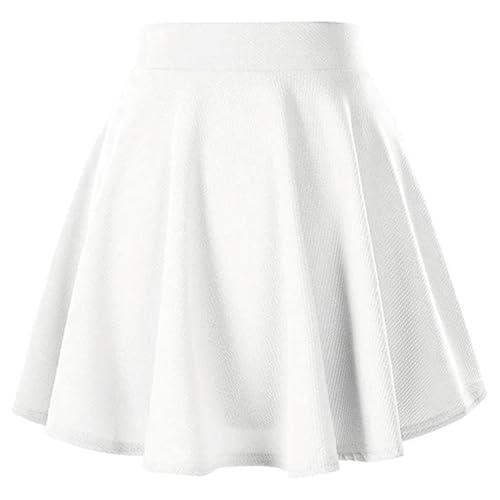 DTOHMOM Damen Casual Mini Schule Tennis Skater Casual Tanz Rock mit，A Linie Hoch Taille Mini Rock Elegante Pull On Elastische Skater Kurz Röcke (M, Weiß)