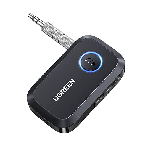 UGREEN Aux Bluetooth Adapter Auto Bluetooth 6.0 Empfänger Freisprechanruf, Stereo Musik, Dualer Kopplung mit 15 Stunden Spielzeit Klinke Adapter für Autoradio/Stereoanlage(Schwarz)