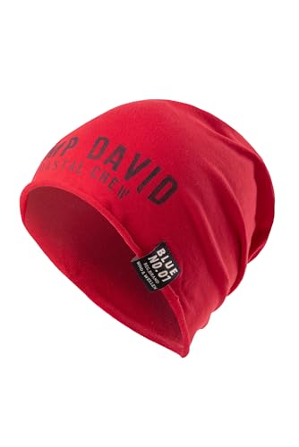 Camp David Herren Beanie aus Jersey mit Logo Print Summer Red
