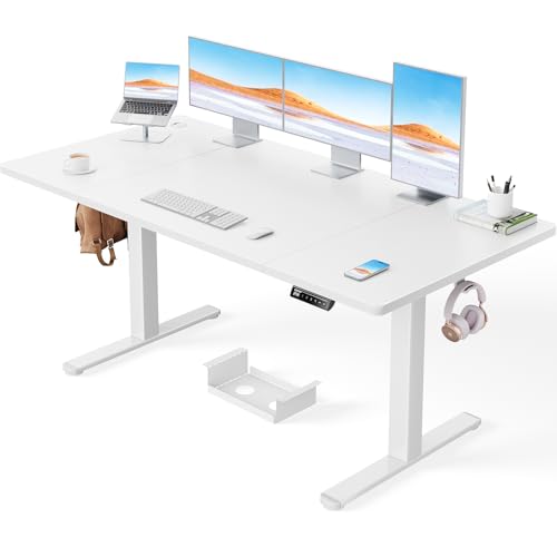 ErGear Höhenverstellbarer Schreibtisch-160 x 80cm,100 KG Tragkraft Elektrischer Schreibtisch mit Fortgeschrittenem Bürstenlosem Motor, Leise Funktion, Robuster Metallrahmen, Vierteilige Tischplatte