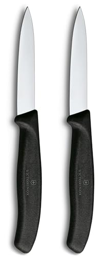 Victorinox Swiss Classic, Schäl- und Gemüsemesser Set, 2teilig, Extra Scharfe Klinge, Gerader Schliff für Präzise Schnitte, 8 cm, Rostfreier Stahl, Schwarz