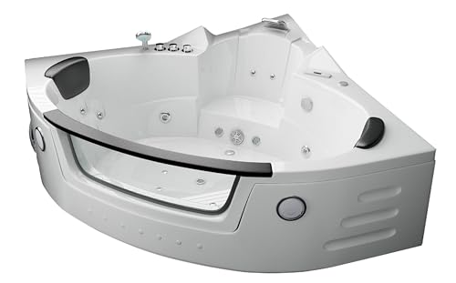 Jet-Line®| Whirlpool Indoor 2-Personen mit Hydromassage | Wanne | Badewanne | Spa Eck Badewanne | Whirlwanne 1.53 m x 1.53 m Weiss Luft und Wassersystem | Heizung | Ozon | LED Carlotta