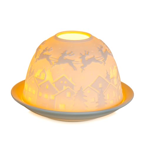 Staymoment Weihnachtsdeko Innen Tischdeko Weihnachten: Keramik Teelichthalter Weihnachten Deko Windlicht für Teelicht Porzellan Weihnachtsdekoration Fensterbank Winterdeko