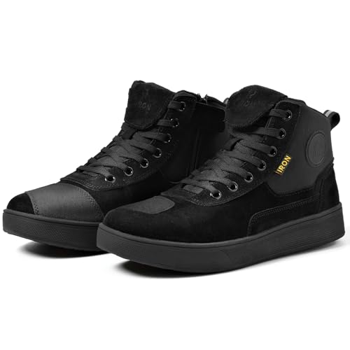 RIDEIRON Motorradschuhe Herren Damen Motorradstiefel CE-geprüft,rutschfeste,verstärkte verdickte Sohle, wasserdicht atmungsaktiv bequem mit seitlichen Reißverschlüssen und Knöchelstütze Schwarz 42
