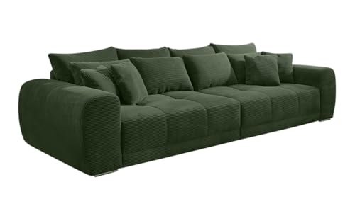 Big Sofa XXL B306/T134/H86 cm, bequeme Lounge Couch mit hochwertiger Federkernpolsterung, viele Kissen, Liegefläche 120 cm x 240 cm, modischer Cordstoff-Bezug in Grün / 15172