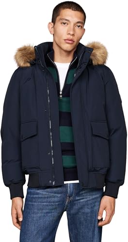 Tommy Hilfiger Herren Jacke Rockie Down Bomber abnehmbare Kapuze, Blau (Desert Sky), XXL