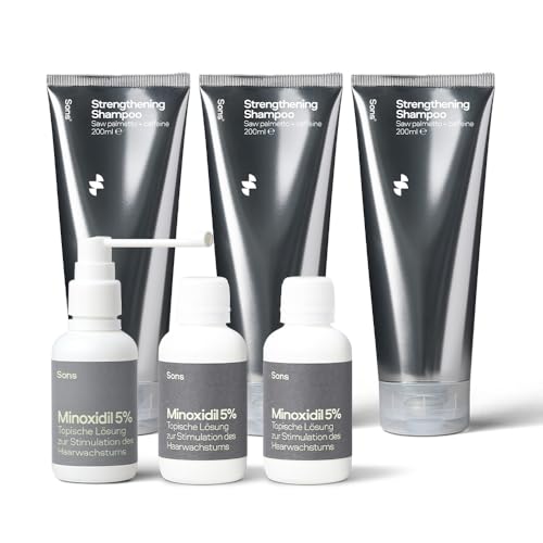 Sons Minoxidil 5% & DHT Blocker Shampoo für Männer bei Haarausfall & dünner werdendem Haar, unterstützt Haarwachstum, topische Lösung zur äußeren Anwendung, 3 Monate