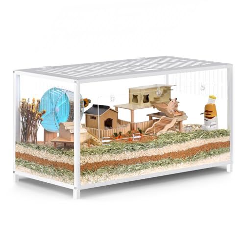 BORISI Hamsterkäfig – Metall Kausicher Atmungsaktiv Rattenkäfig mit Acrylplatten, Oben Offen&Doppeltür, 103L x 56W x 52H cm für Syrische Hamster, Rennmäuse, Meerschweinchen, 0,5m², Weiß