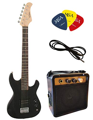 KINDER E GTARRE - ELEKTROGITARRE SET - 1/4 GRÖßE - E GITARRE JUNIOR SCHWARZ - SET - VERSTÄRKER 5 WATT - 3xPLEKTRONS - KABEL