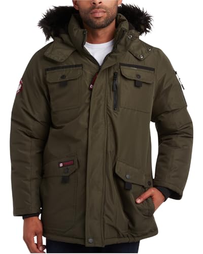 CANADA WEATHER GEAR Herren-Parka, schwere Ripstop-isolierte ThermaFoil gefütterte Puffer-Winterjacke für Herren (Größe M-XXL), Oliv/Blatt für mich (Leaf It to Me), X-Large