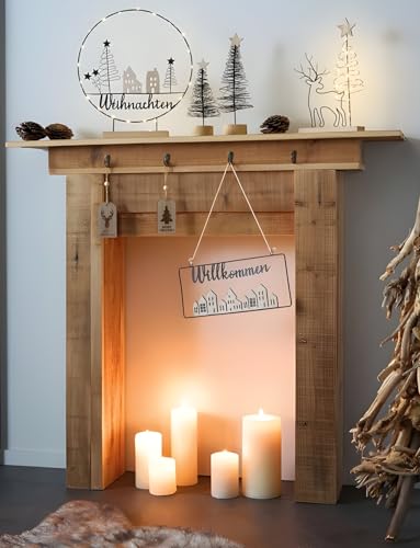 Dekoleidenschaft Kaminkonsole Rustikal aus recyceltem Holz, 100x22x89 cm, Kaminumrandung, Kaminsims