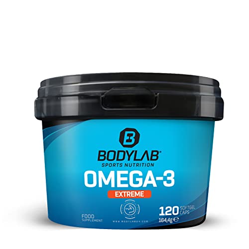 Bodylab24 Omega-3 Extreme Kapseln, liefert 1000mg Eicosapentaensäure (EPA) und 500mg Docosahexaensäure (DHA), mit wertvollen Fettsäuren als Triglyceride zur Anreicherung der täglichen Ernährung