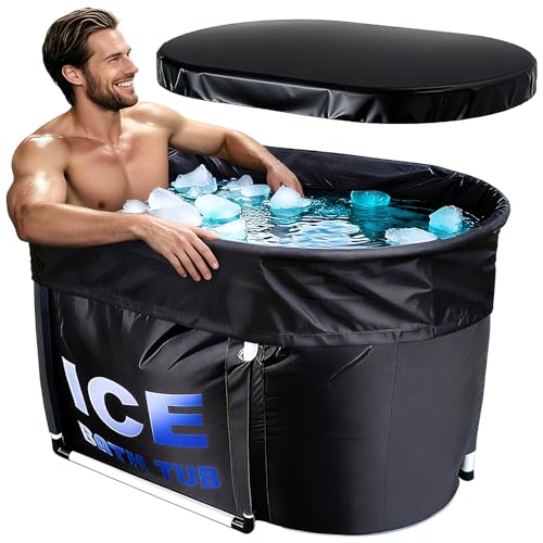 Eisbadwanne für Erwachsene, Eiswanne mit Deckel für Sportler, Badewanne für kalte Therapie Erholung, 105cm Lang