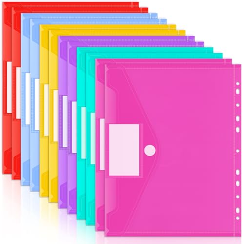 12 Stück Dokumententasche A4, 6 Farben Dokumentenmappe, 11 Löchern Mappen mit Etikettentasche, Wasserdicht Prospekthüllen für Dokumente Organisieren