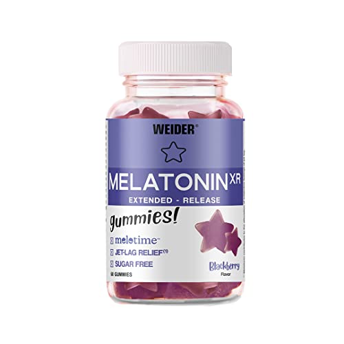 Weider Melatonin XR Gummis - Zeitverzögerte Freisetzung, Optimale Dosierung, Gummibärchen, Zuckerfrei - 60 Stück - Brombeere