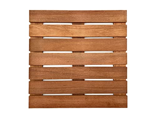 Belladoor Terrassenfliese Bangkirai | 1 Stück x 50 x 50 x 2,4 cm = 0,25 m² | Fein Geriffelt | Holzfliese | Terrassenfliesen aus Bangkirai-Holz I Beständiger Balkon-Bodenbelag | 7 Latten