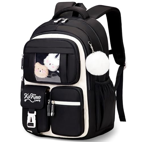Amythe Schultasche Mädchen Rucksack Schule Mädchen, Atmungsaktiv Schulrucksack für Mädche 1. - 5. Klasse, Lässiger Schulranzen Kinder für Grundschule Mittelschule, Schwarz
