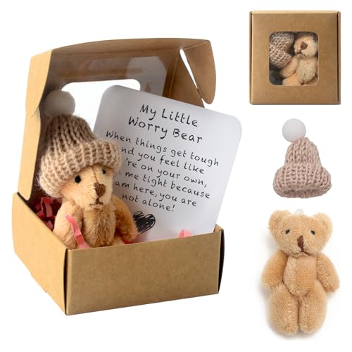 Pocket Hug Positive Mini-Teddybär, Bär In Einer Box Mini-Plüsch Figuren Lustige Teddy-bär Puppe Sorgenbär-Umarmung in Einer Box Kleines Tier Mit Inspirierender Karte für Frauen Babyparty Freunde