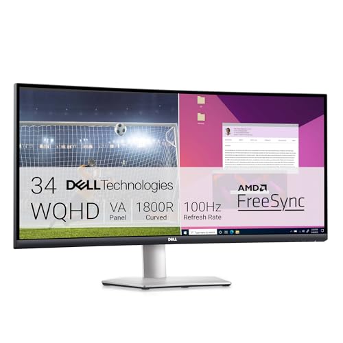 Dell S3423DWC USB-C 34 Zoll WQHD (3440x1440) 21:9 1800R Curved Monitor, 100Hz, VA, 4ms, AMD FreeSync, 99% sRGB, Eingebaute Lautsprecher, USB-C, 2x HDMI, 3x USB, 3 Jahre Garantie