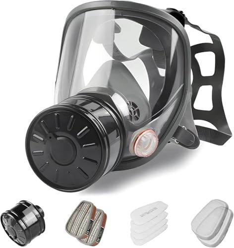 sykua Gasmaske Vollmaske,Atemschutzmaske Staub Survival Nuklear und Chemie mit 40-mm-Aktivkohlefilter,Staubmasken Atemschutz Feinstaub für Gase Dämpfe, Chemikalien,Sprühen, Schleifen,Malerei,Polieren