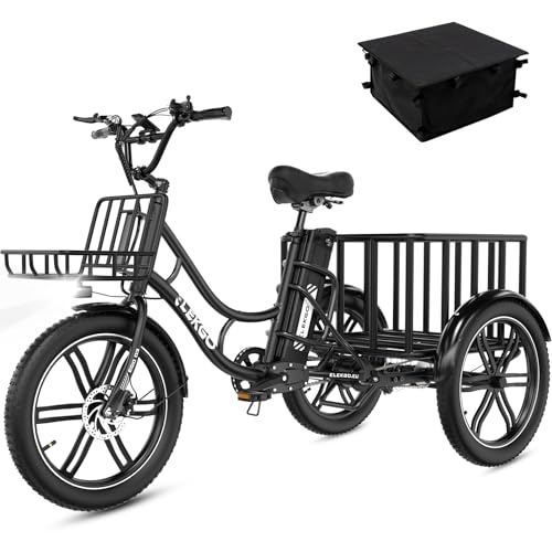ELEKGO 20 Zoll E Bike Dreirad, 48V 18AH abnehmbare Batterie, NFC-Entriegelung, Vorwärts- und Rückwärtsgang, mit Fettreifen, Scheinwerfer, Lastenfahrrad, Tragfähigkeit 200 kg