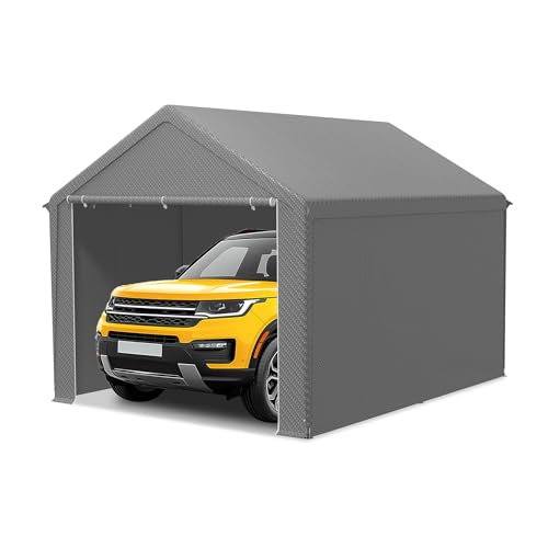 LILIIN 3x4m Zeltgarage Winterfest Stabiles Carport mit PE-Dach (170g/m²) für Auto, SUV & LKW, UV-beständige Garagenüberdachung als Lagerzelt & Weidezelt, Abnehmbare Seitenwände, Grau