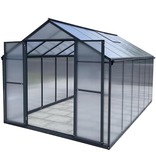 Aluminium Gewächshaus für den Garten 8,23m² inklusive 238 x 361cm Fundament Doppeltür vielseitig nutzbar als Treibhaus,Frühbeet Aufzucht,Tomatenhaus und Pflanzenhaus