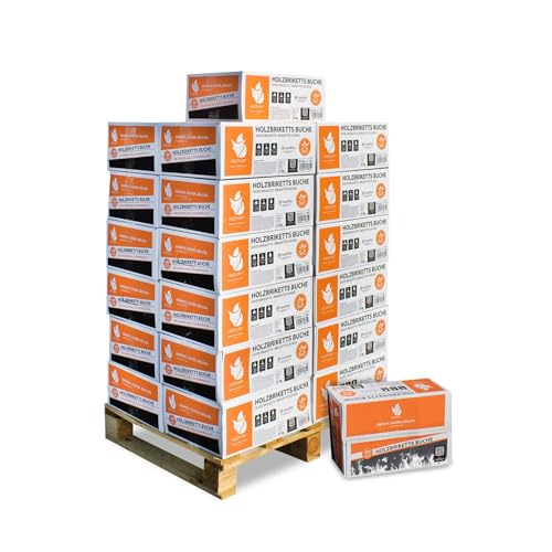 Holzbriketts Nestro M - Hartholzbriketts Palette 300 kg (25x12 kg) - Sauber verpackte Briketts für Kamine und Öfen in Wohnräumen - Geruchs-, Rauch- & rußarme Verbrennung