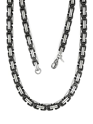 Fly Style Byzantiner Königskette Schwarz+Silber Edelstahl - Halskette Herren ionen-plattierte Kette