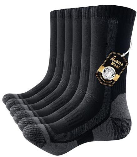 PULIOU Merino Socken Thermosocken Herren Damen Wandersocken Dicke Merinowolle Outdoor Trekkingsocken Anti-Blasen Arbeitssocken Wintersocken,3 Paar