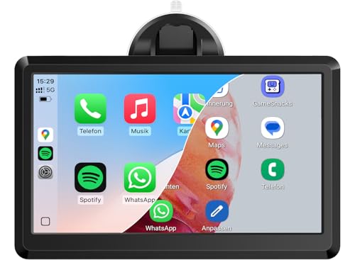 CarPlay Bildschirm, Wireless Android Auto Display mit GPS Navigationsgeräte, Bluetooth Freisprecheinrichtung, MirrorLink, Tragbares Multimedia für Auto PKW LKW Wohnmobil (7 Zoll Touchscreen)