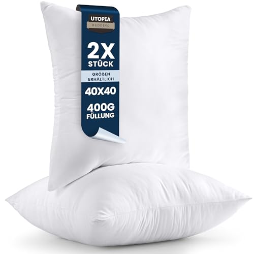 Utopia Bedding 2er Set Kissenfüllung 40 x 40 cm, Innenkissen Füllkissen Kopfkissen Sofakissen (Weiß)