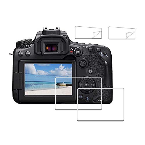 iDaPro Displayschutz Schutzfolie für Canon EOS 90D 80D 70D + Oben PET Displayfolie [2+2 Stück] 9H Härte Gehärtetes Glas Displayschutzfolie Einfache Installation