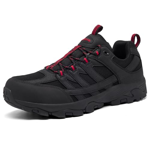SHULOOK Herren Wanderschuhe Wasserdicht Leichte rutschfest Trekkingschuhe Outdoorschuhe Schwarz/Rot Gr 43EU
