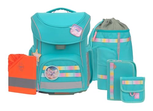LÄSSIG Schulranzen Regenhülle Unique School Set Slim 7-teilig Turquois türkis