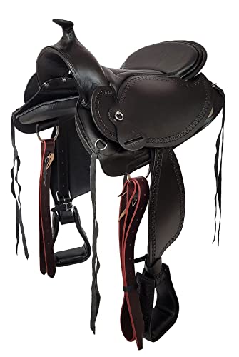 A&M Reitsport Baumloser Westernsattel Michigan Schwarz aus Büffelleder, Größe:16 Zoll