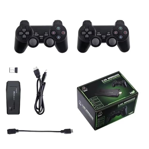 Retro Gaming Konsole Kabellos, 20.000+ Eingebaute Spiele, 9 Emulatoren, 4K HD, 2 Wireless Game Controller, Plug and Play für TV, Schwarz