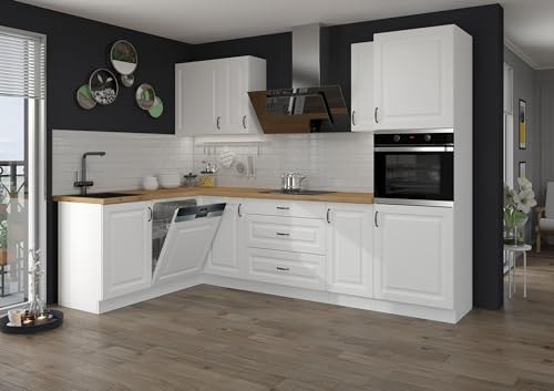 Landhaus Küche Stilo Weiß 170x285cm Küchenzeile Einbauküche Eckküche Winkelküche