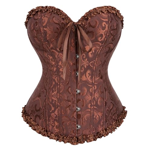 Generisch Braunes Korsett, Damen Vollbrust Corsage Korsett Top Gothic Vintage Corsagen Bustier Corsette Faschingskostüme Karneval Kostüm Halloween Kostüm