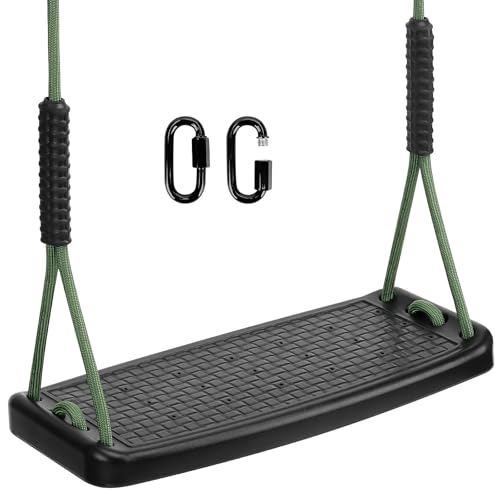 WWFFEN Schaukel Garten Outdoor, Kunststoff Rutschfeste Schaukel Sitz Set höhenverstellbar Seil 130cm-200cm mit Karabinern Schnalle Outdoor Spielplatz Garten Schaukel für Jugendliche/Erwachsene,schwarz