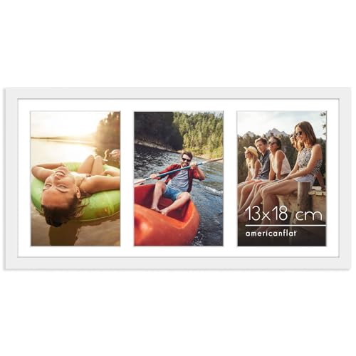 Americanflat 20x41 cm Bilderrahmen Collage Weiß - Zeigen Sie drei 13x18 cm Fotos an Ihrer Wand an - Bilderrahmen für Mehrere Bilder der Familie - Verbundholz mit Bruchsicherem Glas