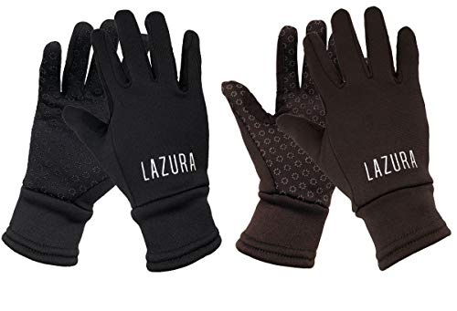 Lazura - Winter Reithandschuhe Calgary | weiche Winterhandschuhe zum Reiten | inkl. Zügelverstärkung | dünne warme Handschuhe in Schwarz | Unisex Reitbekleidung in Größe L