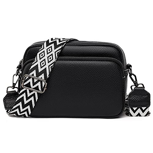TIAASTAP Damen Umhängetasche Klein Leder Handtasche Crossbody Bag Crossbag Schultertasche Damen Tasche Moderne Taschen mit breitem Schultergurt und 3 Fächern