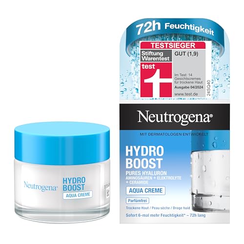 Neutrogena Hydro Boost Aqua Creme, Testsieger, parfümfreie Gesichtscreme mit Hyaluronsäure, Aminosäuren, Elektrolyten und Ceramiden, intensive Gesichtspflege für glatte und geschmeidige Haut 50 ml