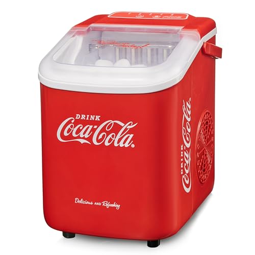 Salco Coca Cola Eiswürfelmaschine – Ice Maker mit 2 Eiswürfelgrößen – 10 kg Eiswürfel pro Tag – Retro-Design Rot – Tragbare Eiswürfelmaschine für Cocktails, Getränke & Partys