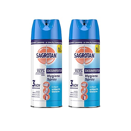 Sagrotan Hygiene-Spray (Aerosol) Desinfektionsspray (für Textilien und Oberflächen im Haushalt, Sprühflasche im praktischen Vorteilspack) 2 x 400 ml