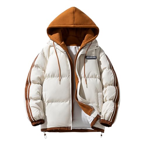 Modeewel Winter Jacket Herren Puffer Jacket Bequeme Kapuzenjacke Weich Steppmantel Dicke Thermo Steppjacke Mit Kapuzen Lockere Daunenjacke Farbblock Winterjacke Mit Taschen Y2K Streetwear