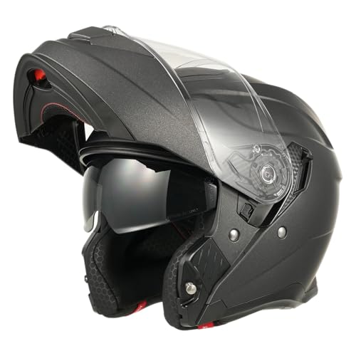 MY Motorrad Klapphelm Integralhelm 935 ,ECE 22.06 Zertifiziert Modular Helm mit Doppelvisier für Damen Herren (Matt Titanium, M)