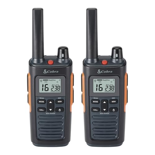 Cobra RX680 Walkie-Talkies (2er-Pack) – Wiederaufladbare PMR446-Funkgeräte für Freizeit und Beruf, 10 km Reichweite, staubgeschützt und spritzwassergeschützt (IP54), Schwarz und Orange